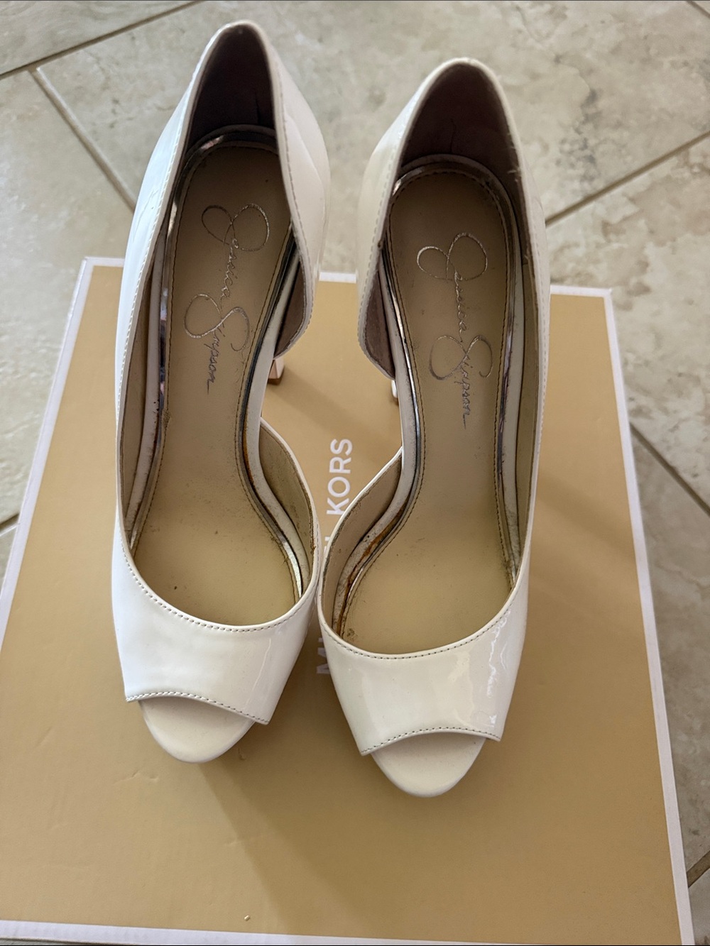 Jessica Simpson White Patent Peep-Toe Heels